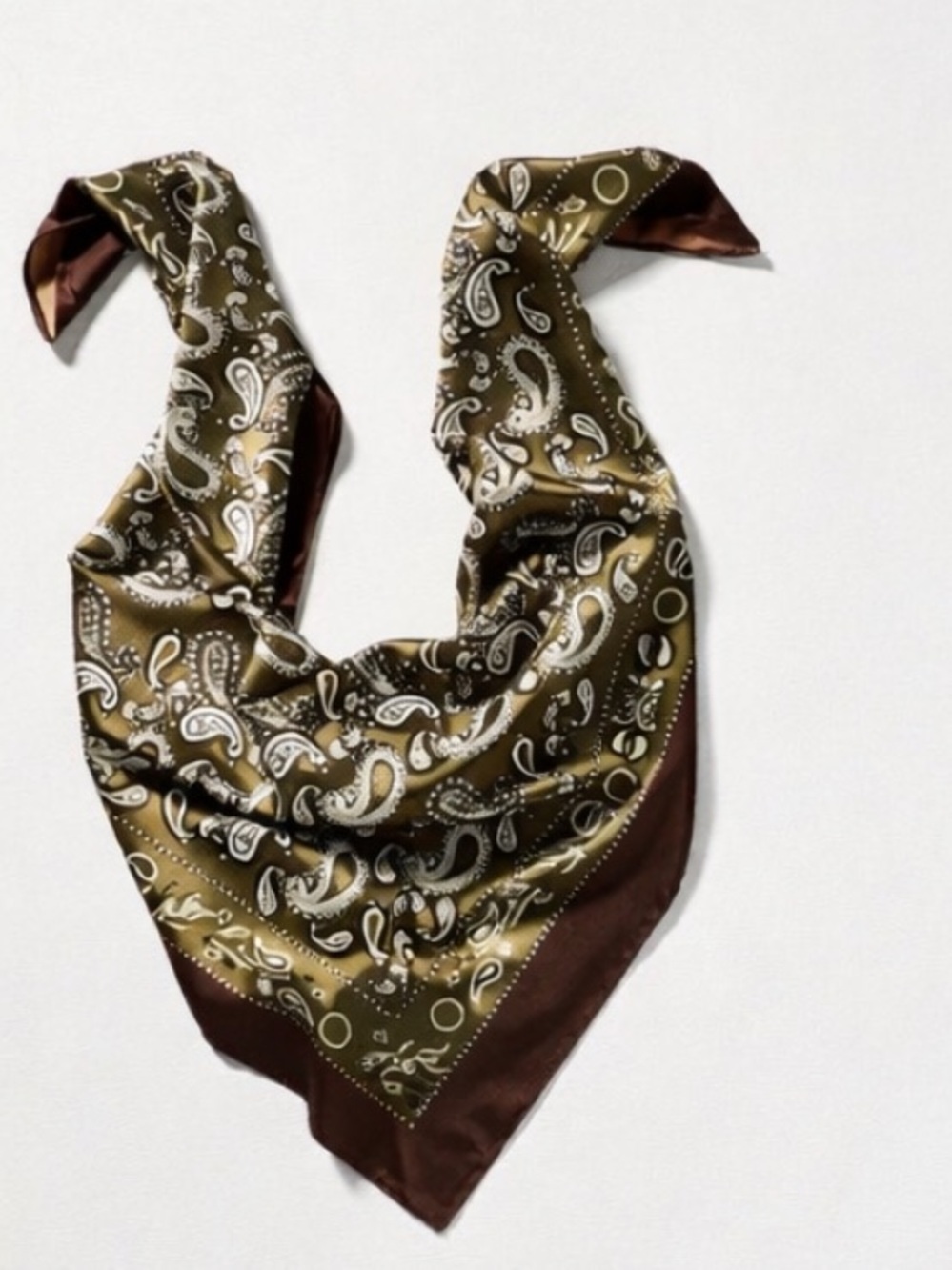New! Anthropologie Paisley Olive 28" Hair Neck Bag Scarf NWT - Picture 2 of 5